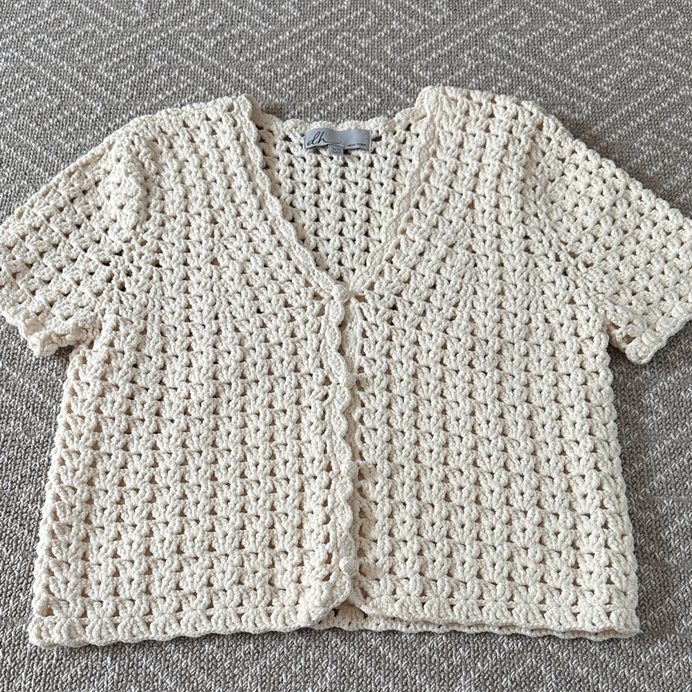 dh NEW YORK Cream Crochet Cardigan